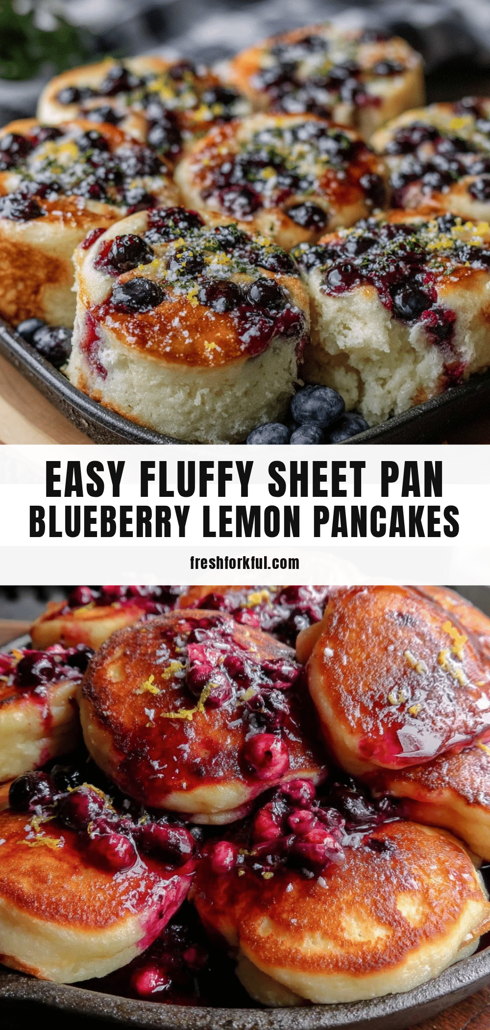 easy fluffy sheet pan blueberry lemon pancakes recipe