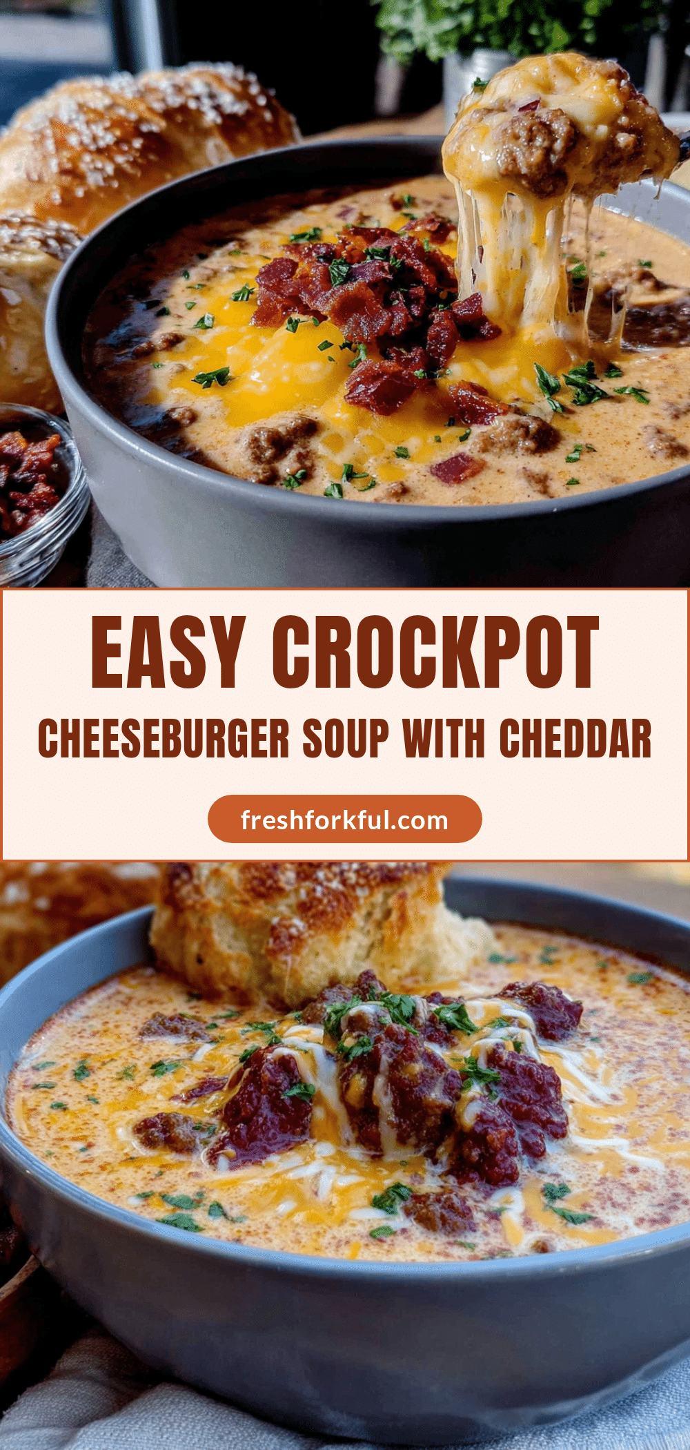 Easy Crockpot Cheeseburger Soup with Cheddar recipe