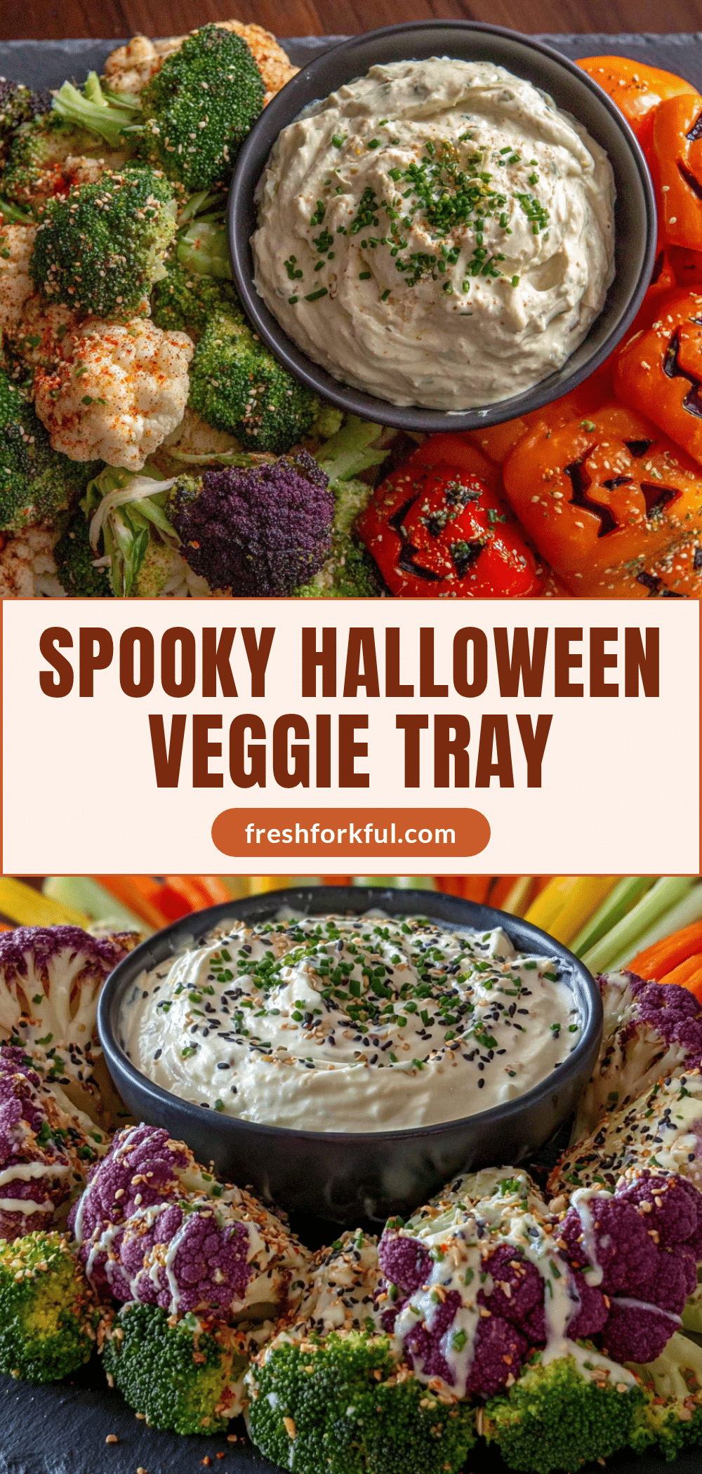 healthy spooky halloween veggie tray with ranch dip recipe