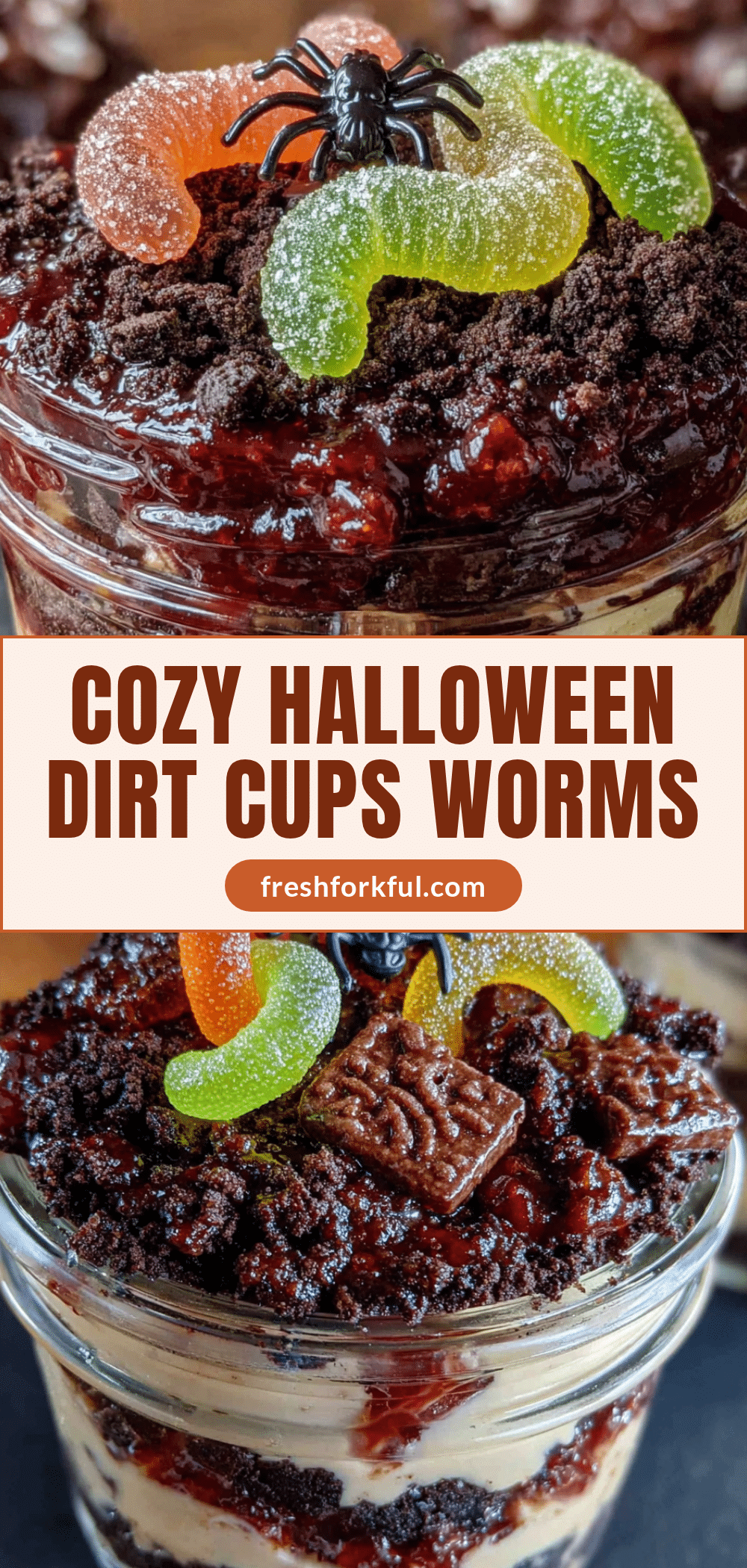 Halloween Oreo dirt cups with gummy worms recipe