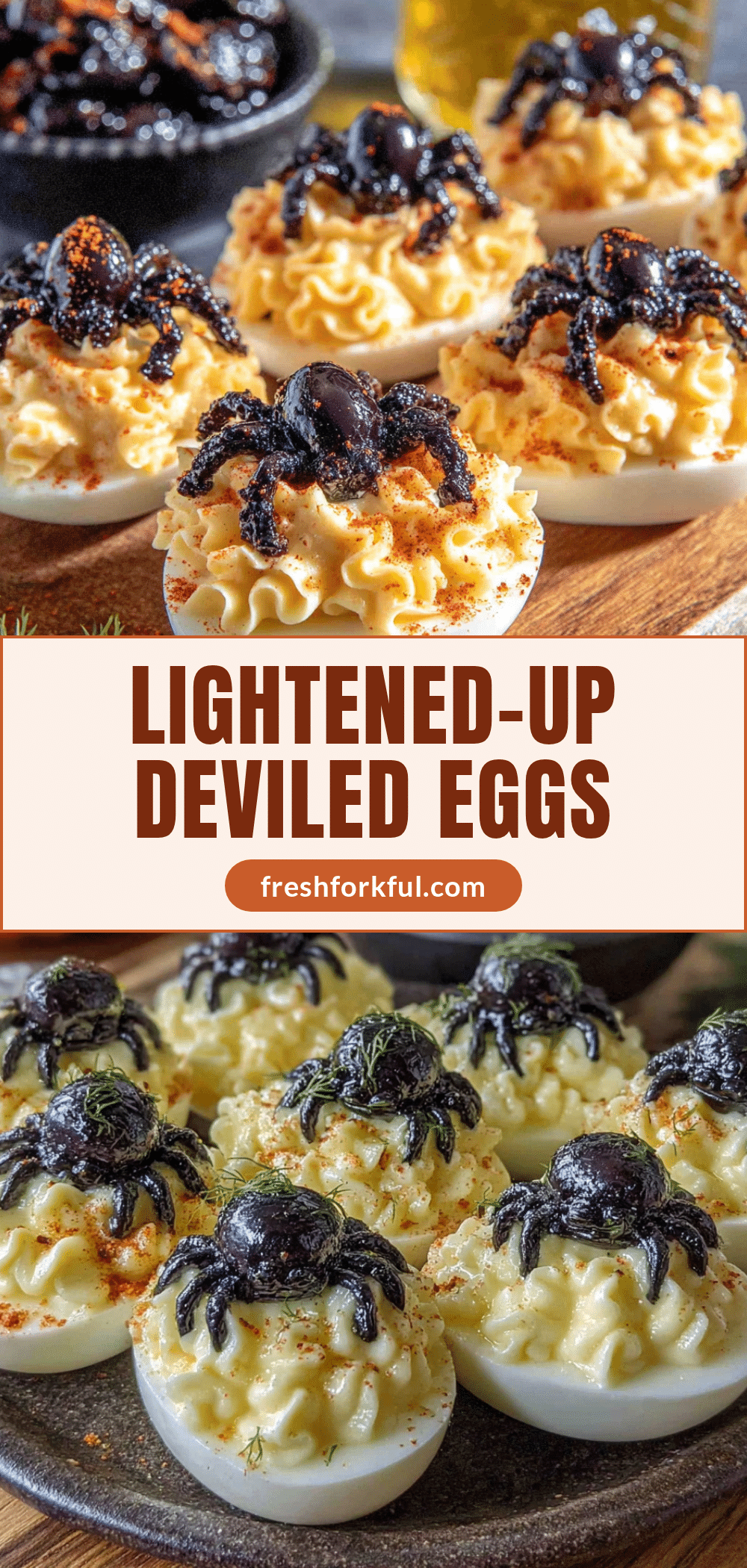 lightened-up halloween deviled eggs with olive spiders recipe