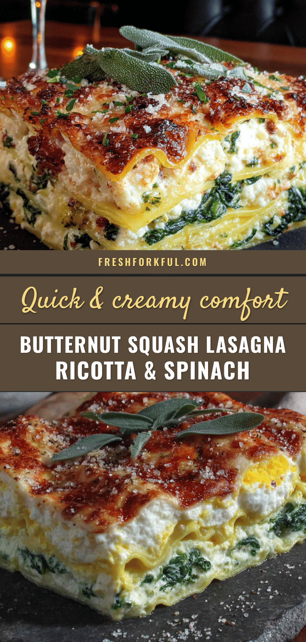 quick butternut squash lasagna with ricotta and spinach recipe